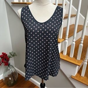 LOFT Small Tank Top Blouse Gray Blue with Pink Design Polyester Rayon